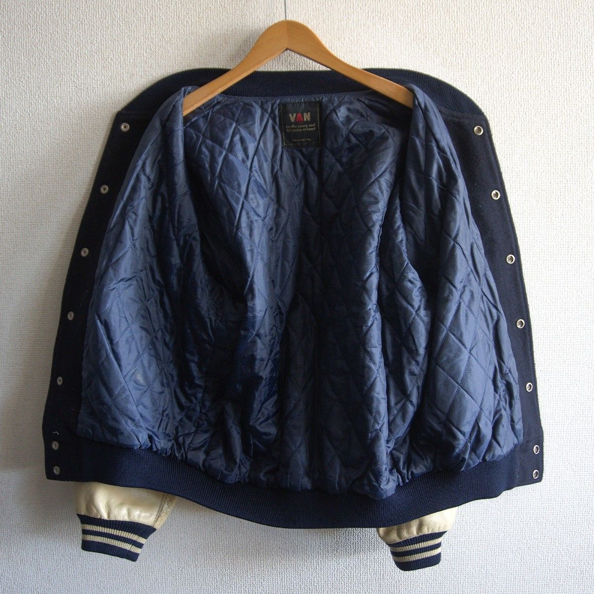 雰囲気抜群】 VAN JAC 【袖レザー スタジャン】M ヴァン ワッペン