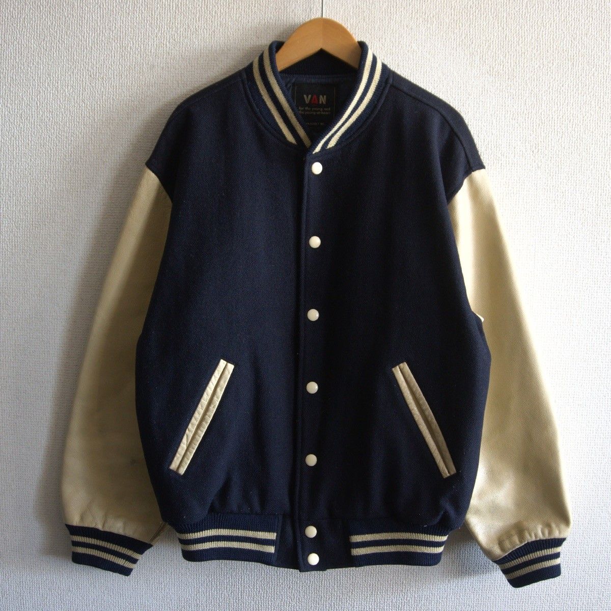 雰囲気抜群】 VAN JAC 【袖レザー スタジャン】M ヴァン ワッペン