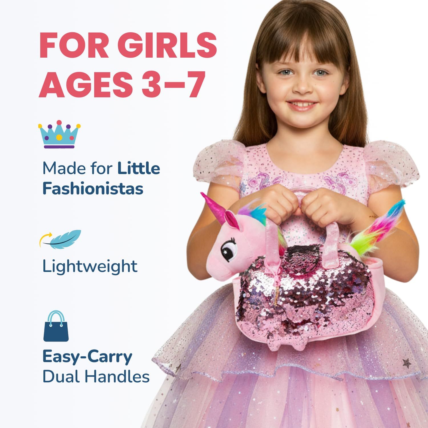 Little Jupiter ぬいぐるみペットセット ハンドバッグ付き - 女の子へのユニコーンギフト ユニコーンのぬいぐるみ 女の子用ユニコーンのぬいぐるみ ユニコーン 対象年齢4-5-6 ピンクのユニコーン