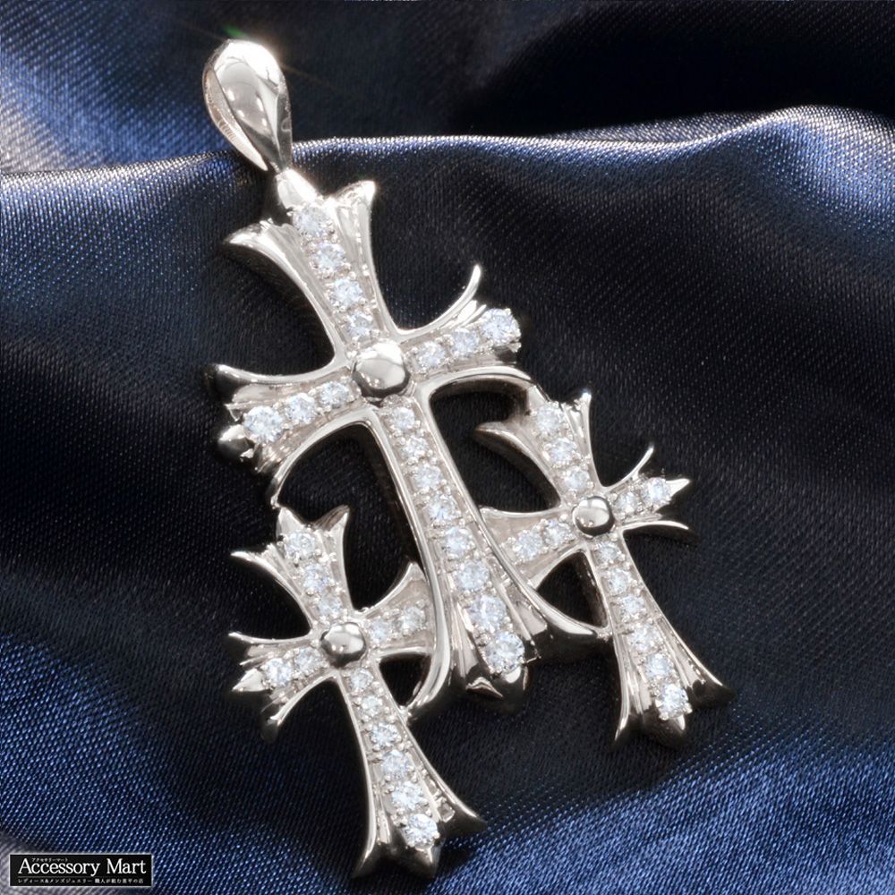 ペンダントトップ メンズ プラチナ ダイヤモンド 3連 クロス 十字架 ペンダントヘッド Pt 950 刻印入り 鑑別書付き 大きめ 30代 40代 50代 シンプル プレゼント ギフト マート Shops店