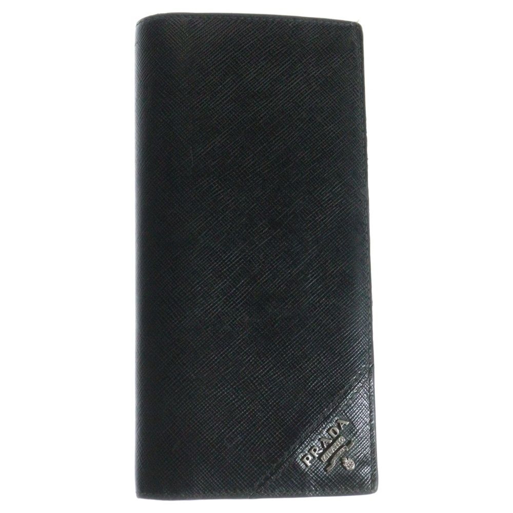 【未使用品】プラダ 長財布 二つ折り サフィアーノレザー 黒×茶 2MV836 PRADA (プラダ) サフィアーノ ロゴ レザーロングウォレット 二つ折り長