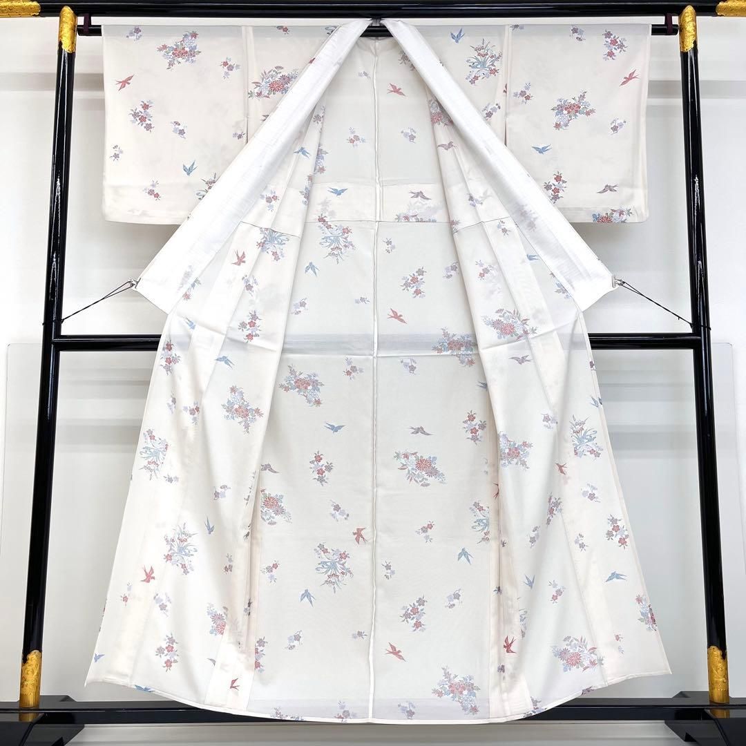 着物と帯 時流】SK68s◇正絹 夏着物 小紋◇駒絽 型染め 鳥 淡ピンク