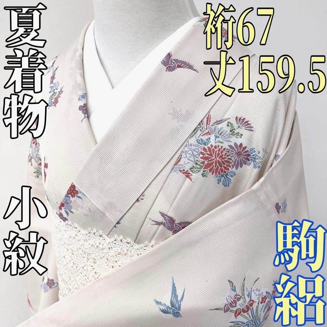 着物と帯 時流】SK68s◇正絹 夏着物 小紋◇駒絽 型染め 鳥 淡ピンク