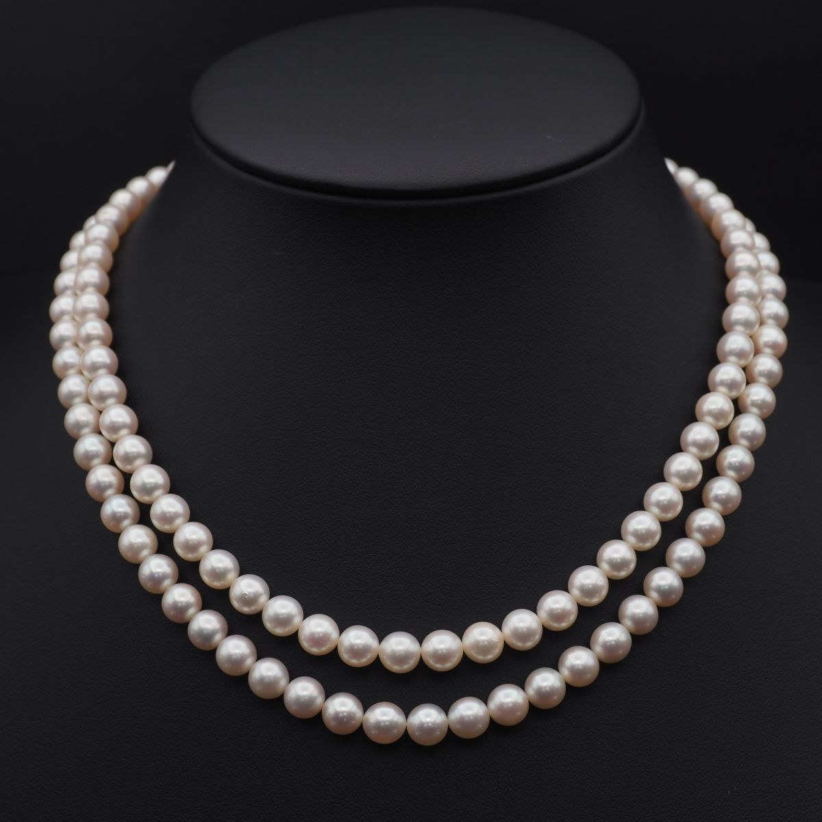 J814 本真珠 6.7mm珠 パール SILVER刻印 ネックレス 2連 デザイン