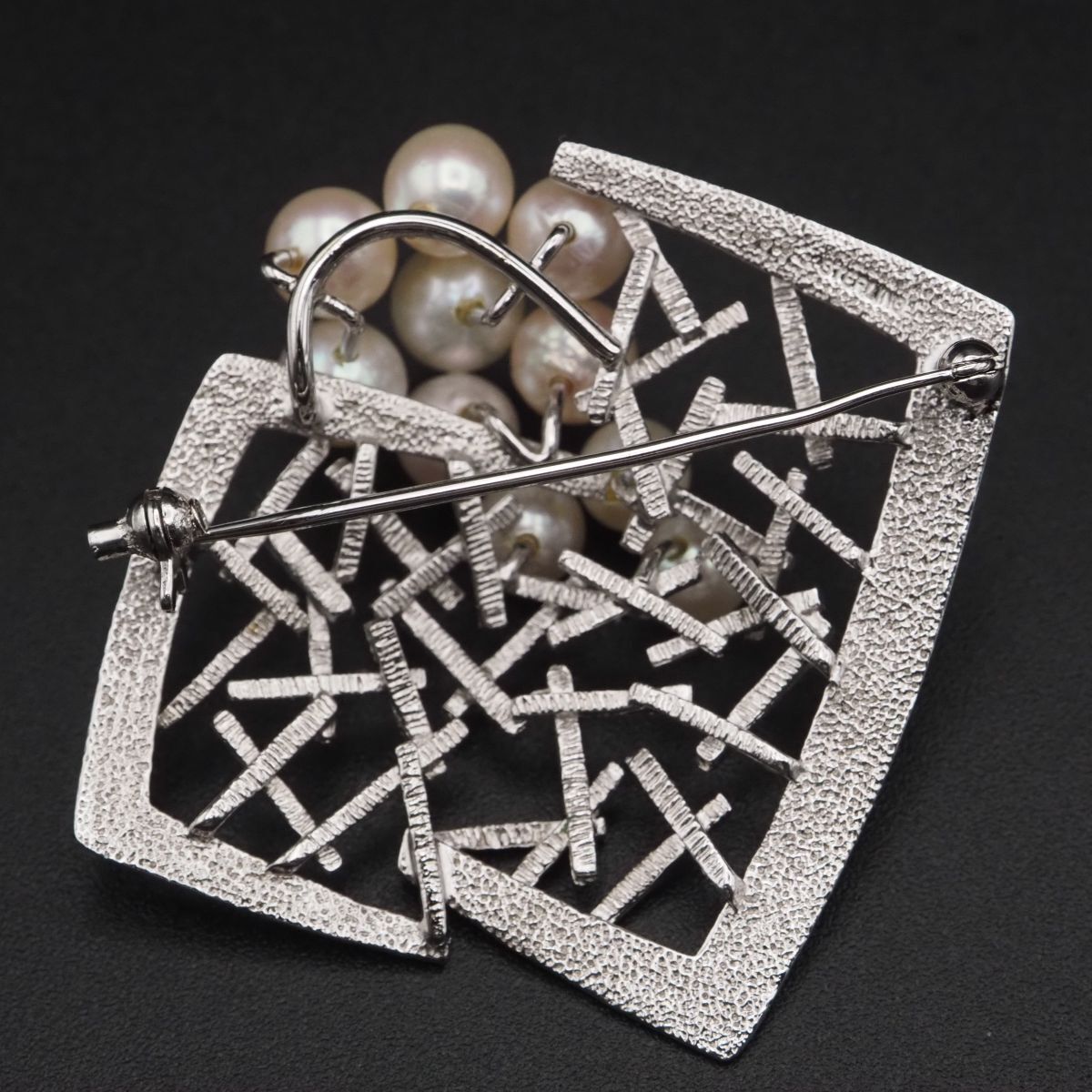 J434 本真珠 5.4-6.6mm10珠 パール STERLING刻印 ブローチ デザイン