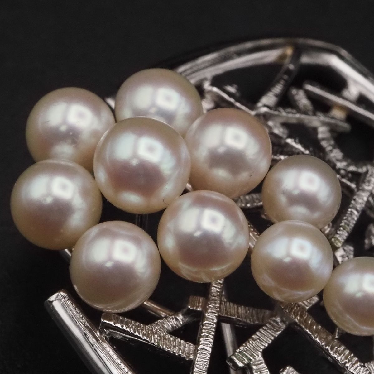 J434 本真珠 5.4-6.6mm10珠 パール STERLING刻印 ブローチ デザイン