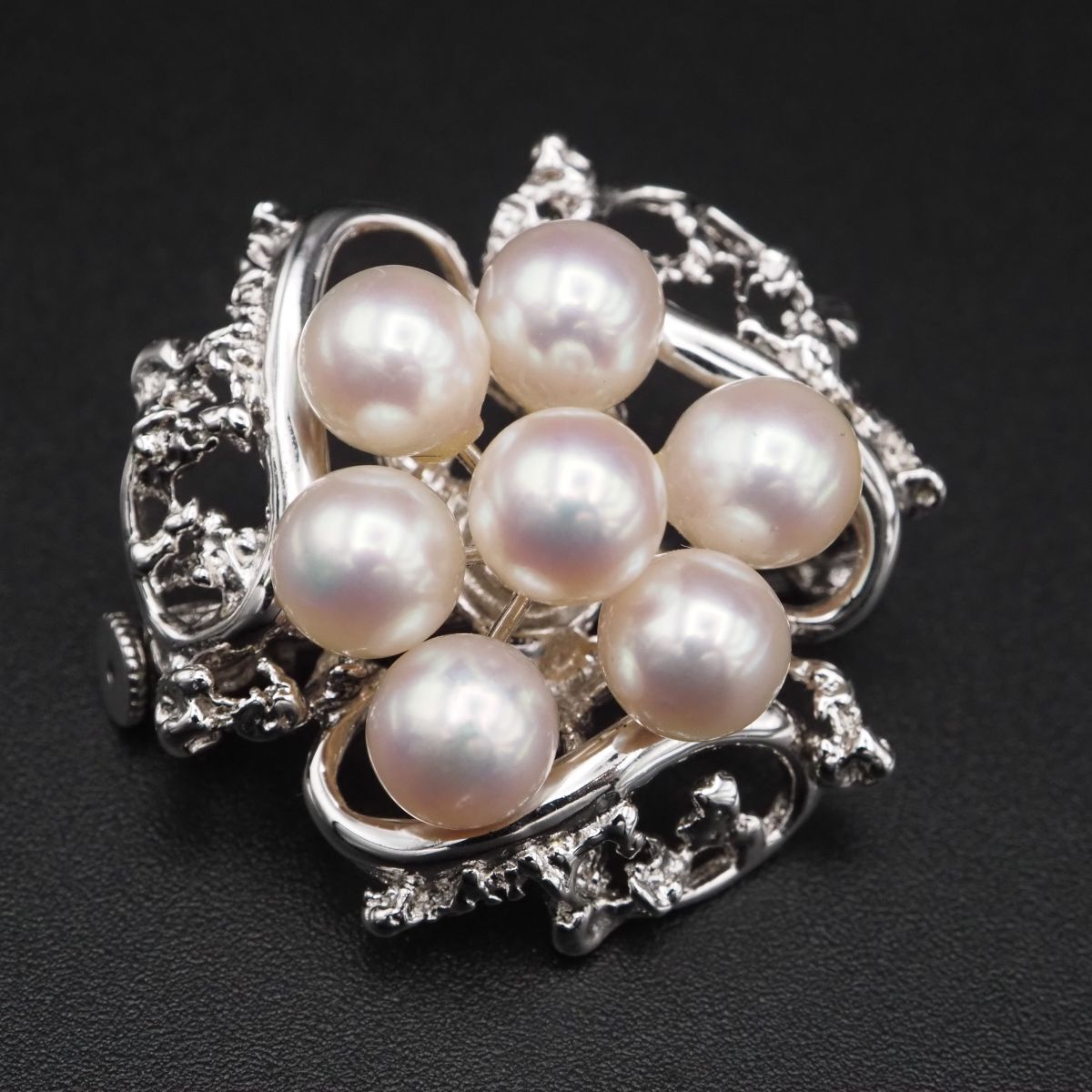 J419 本真珠 6.9mm7珠 パール SILVER刻印 ブローチ デザイン シルバー