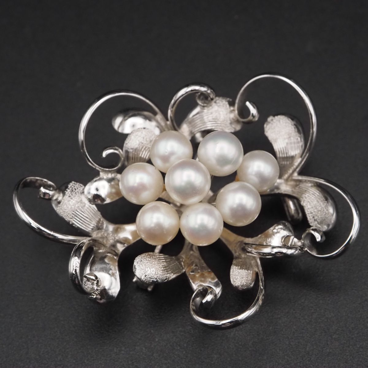 J 508 本真珠 6 4 mm 8珠 パール 刻印 2 way ブローチ 帯留め デザイン シルバー コサージュ 和装小物 誕生石