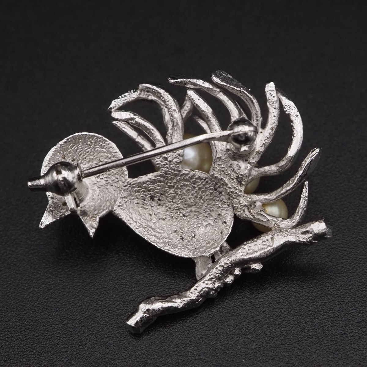 J478 本真珠 4.1-6.3mm3珠 パール 950 SV刻印 ブローチ 小鳥 デザイン