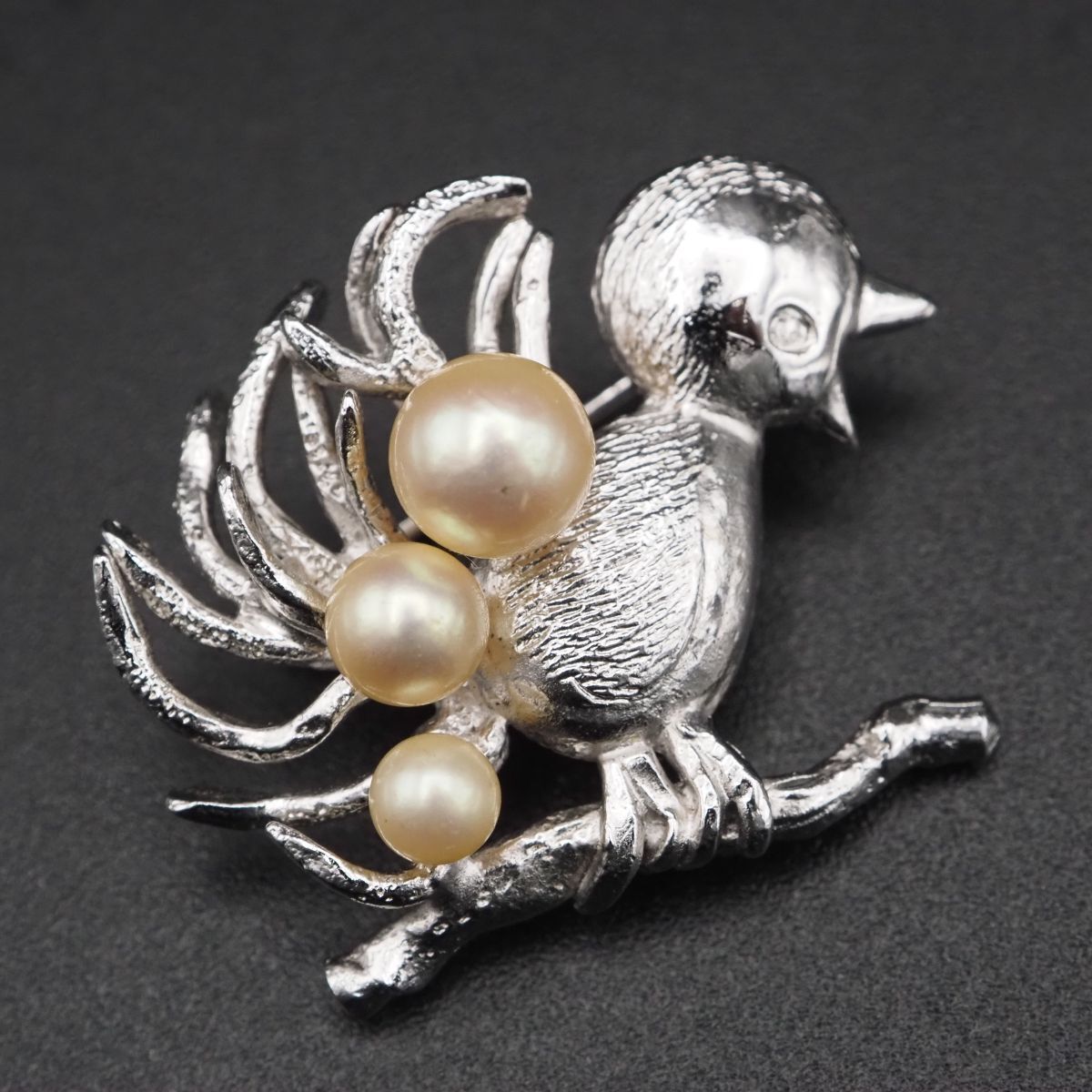 J478 本真珠 4.1-6.3mm3珠 パール 950 SV刻印 ブローチ 小鳥 デザイン