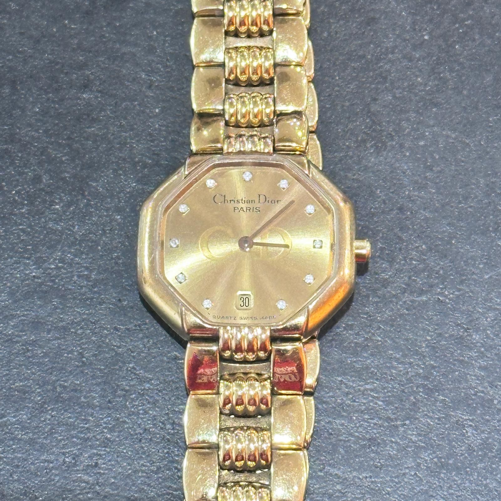 Christian Dior オクタゴン 腕時計 アナログ クォーツ ゴールド文字盤