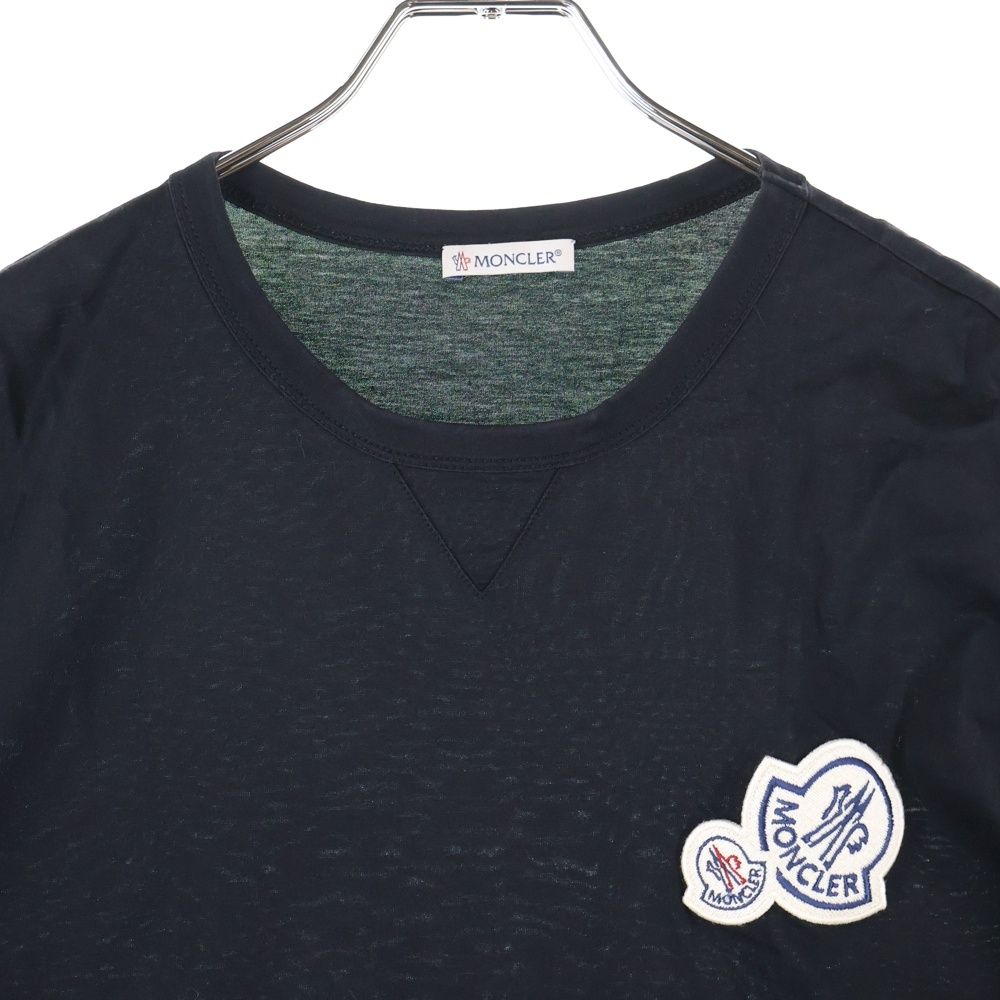 MONCLER (モンクレール) 19AW MAGLIA T-SHIRT フロントロゴ刺繍パッチ クルーネック 半袖Tシャツ カットソー ブラック E20918032500 8390Y