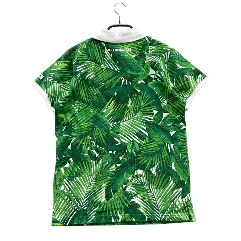 サイズ 2 PEARLY GATES パーリーゲイツ ロゴ刺繍入り 半袖ポロシャツ 総柄 グリーン系 ゴルフウェア レディース ストスト