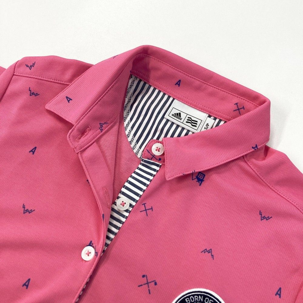 サイズ：S ADIDAS GOLF アディダスゴルフ 半袖ポロシャツ 総柄 ピンク