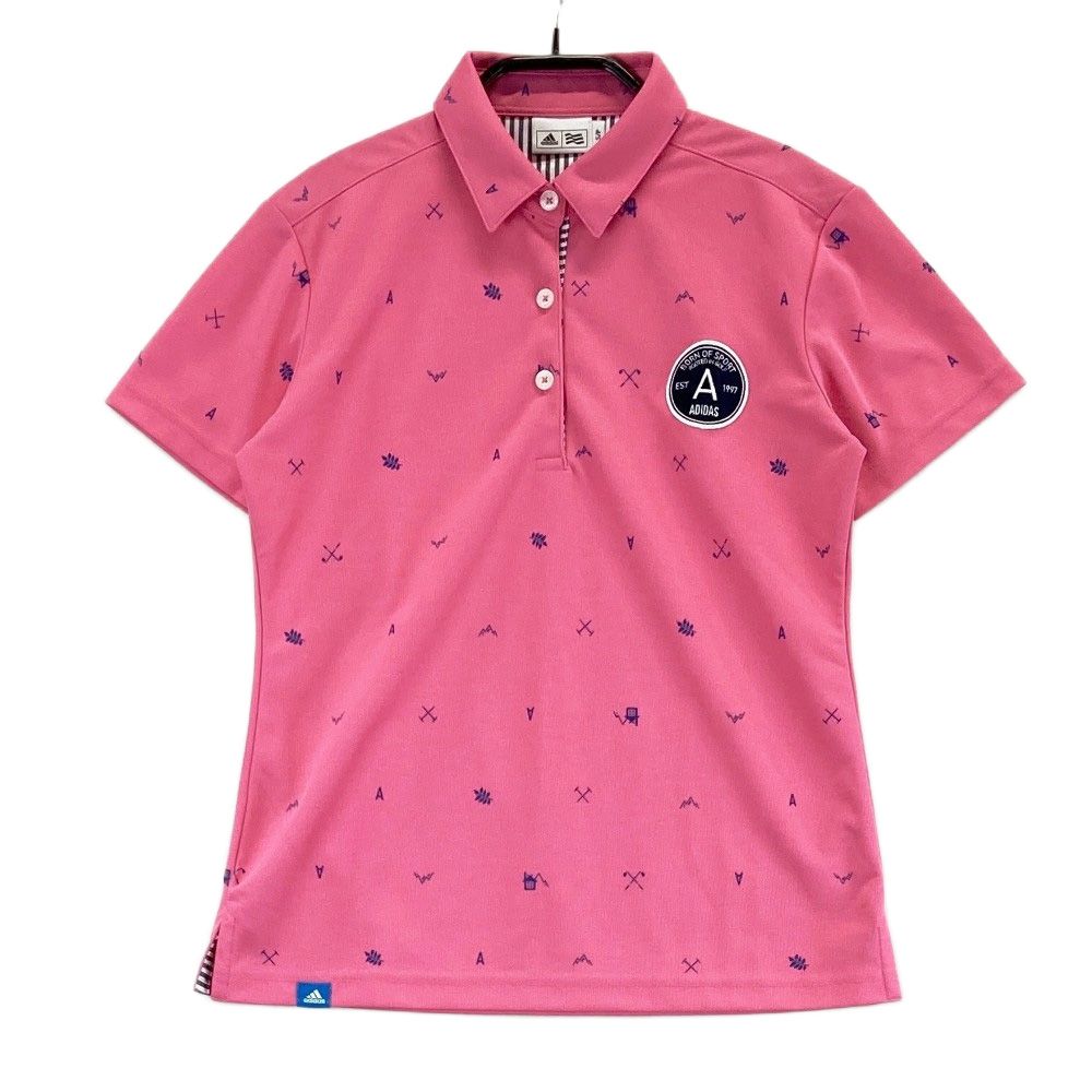 サイズ：S ADIDAS GOLF アディダスゴルフ 半袖ポロシャツ 総柄 ピンク