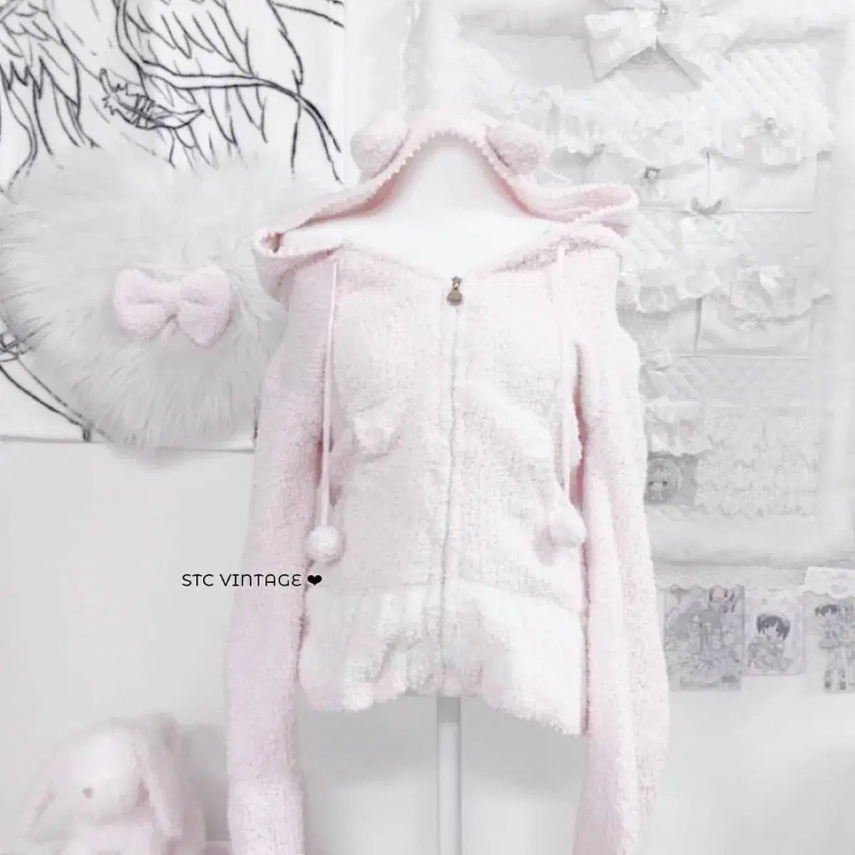 クマミミ フードジップアップ stcヴィンテージ JINLI VINTAGE Baby Bear