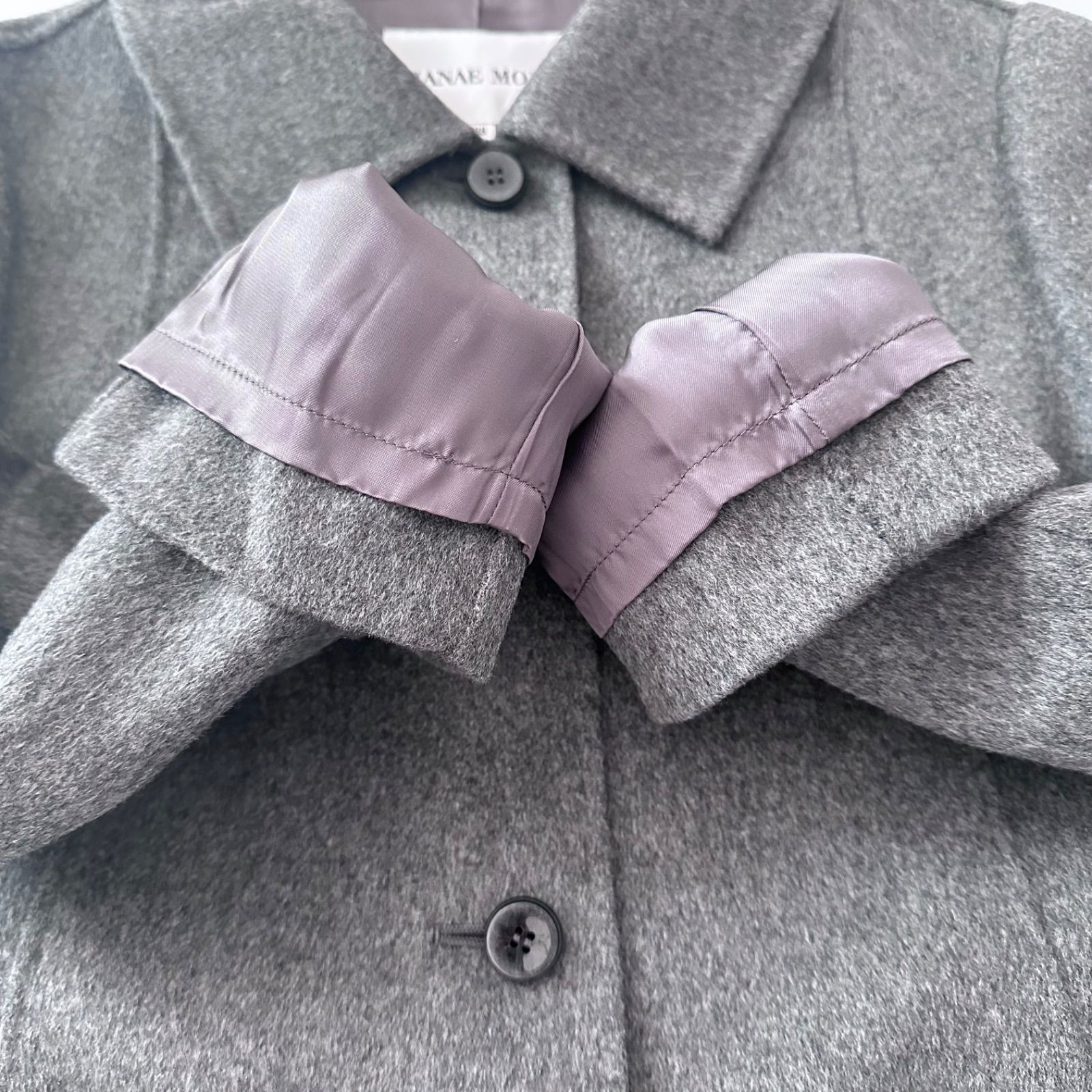 美品 HANAE MORI カシミヤ100% ステンカラーコート リバー仕立て