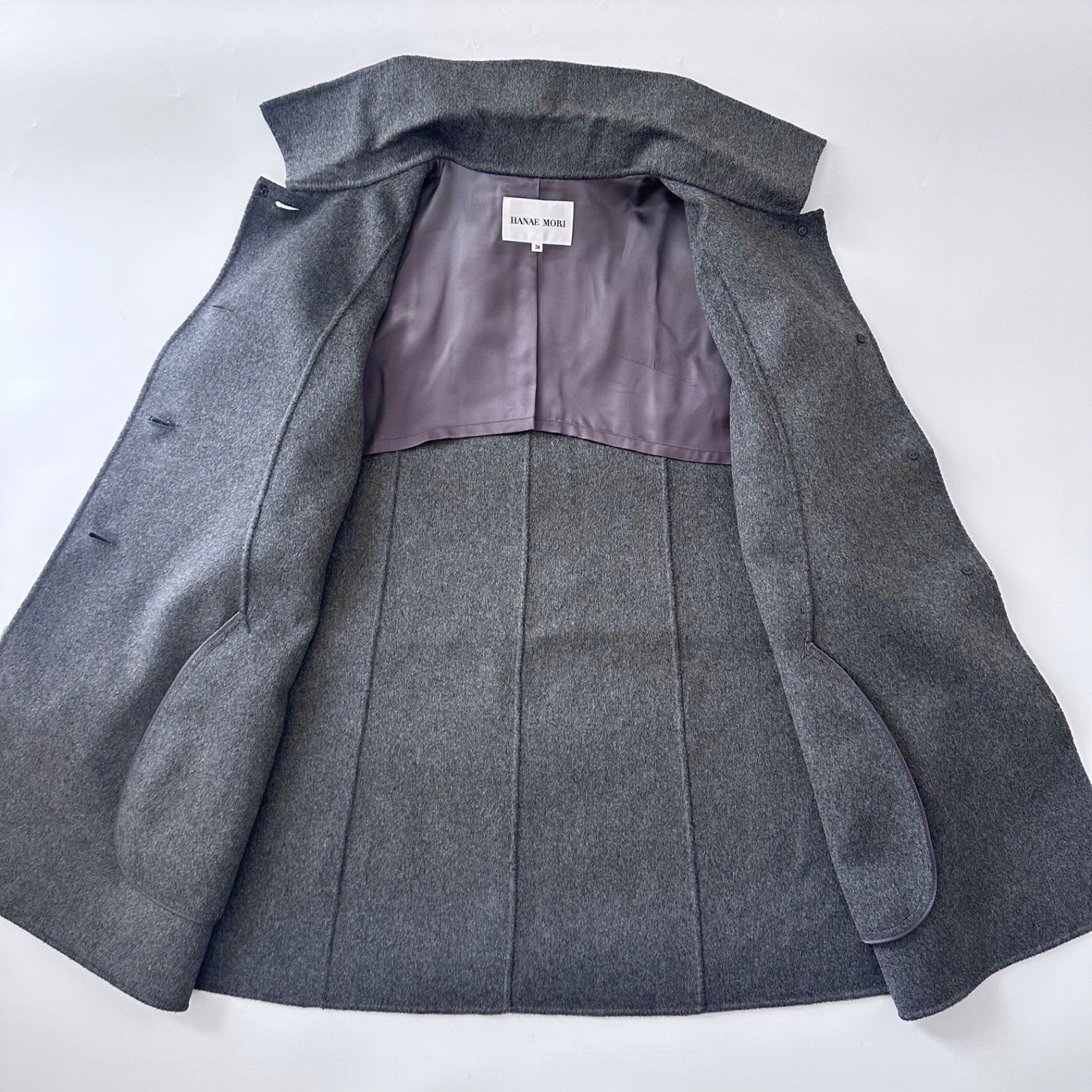 美品 HANAE MORI カシミヤ100% ステンカラーコート リバー仕立て