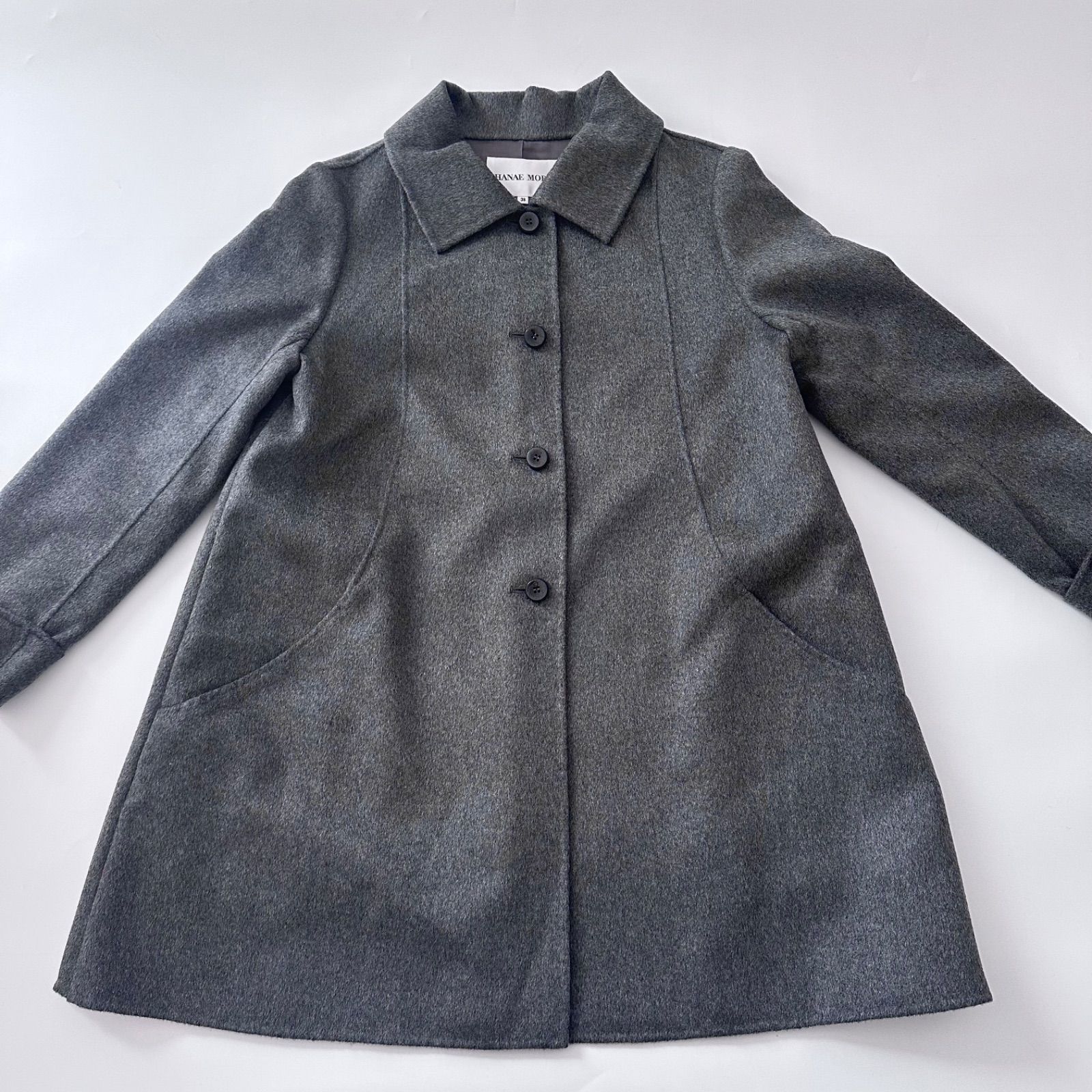 カシミヤ100％✨ハナエモリ◇リバーコート ロング クラシック Iライン 38 美品 HANAE MORI カシミヤ100% ステンカラーコート リバー仕立て