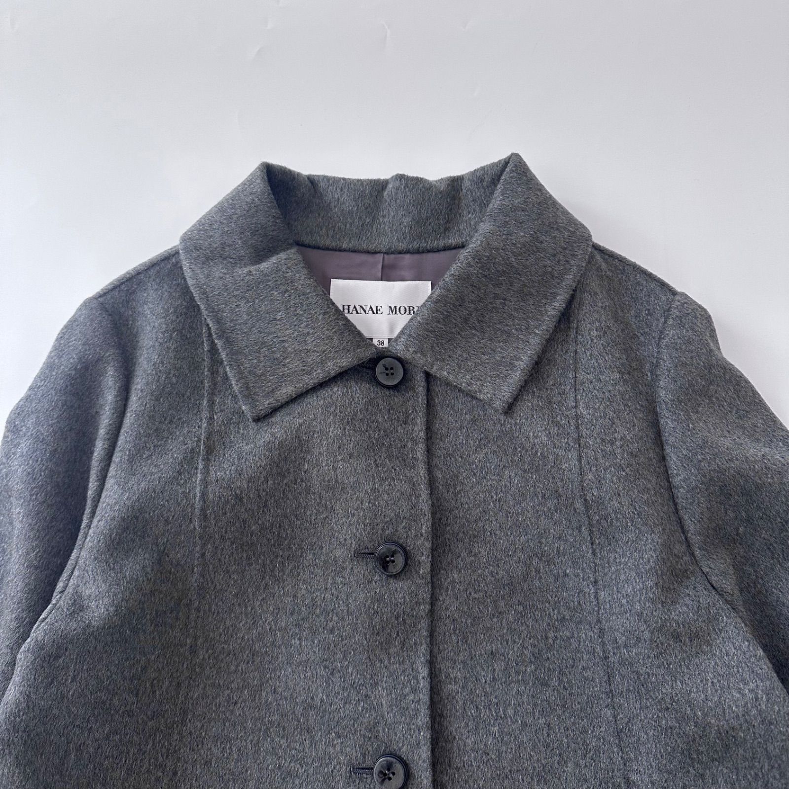美品 HANAE MORI カシミヤ100% ステンカラーコート リバー仕立て