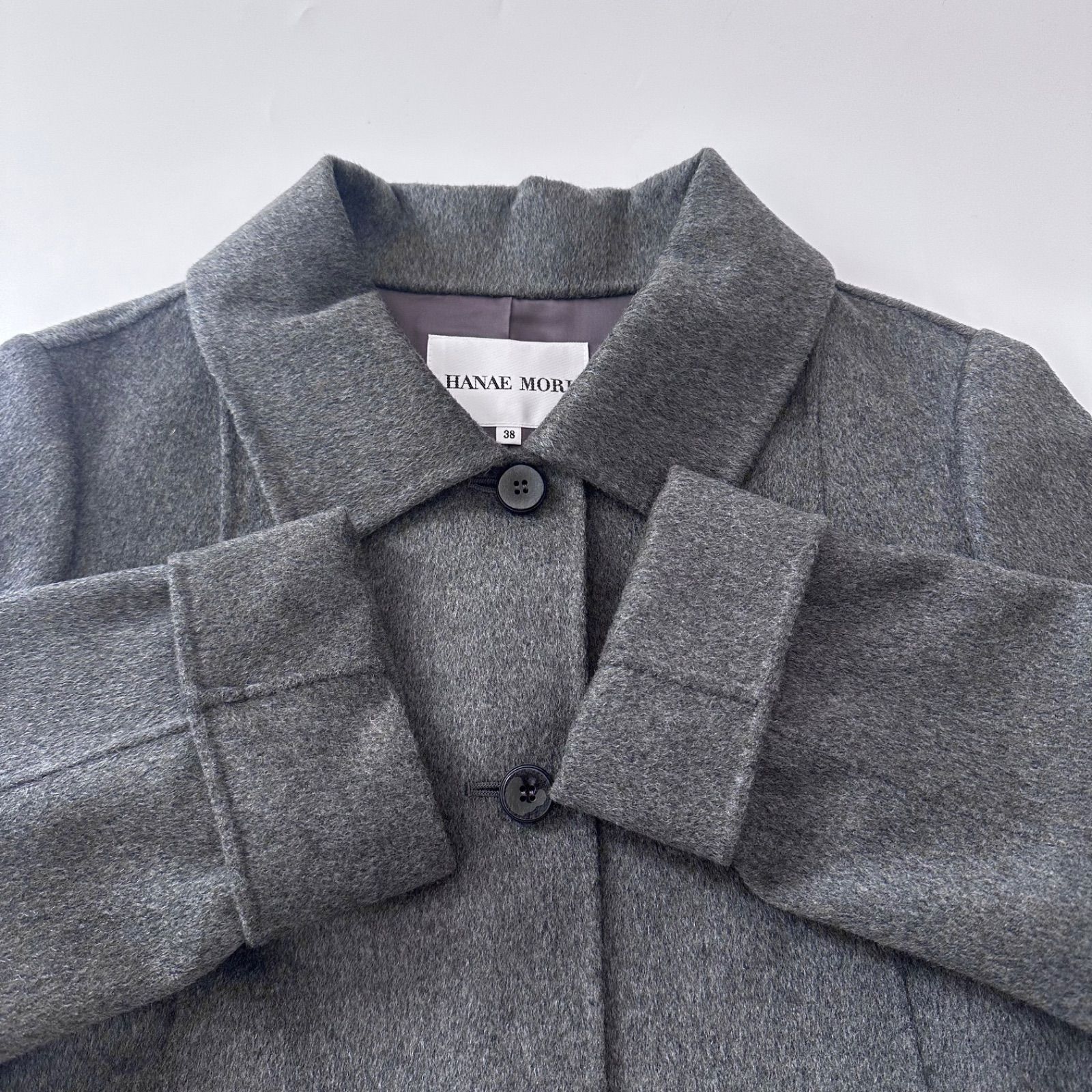 美品 HANAE MORI カシミヤ100% ステンカラーコート リバー仕立て