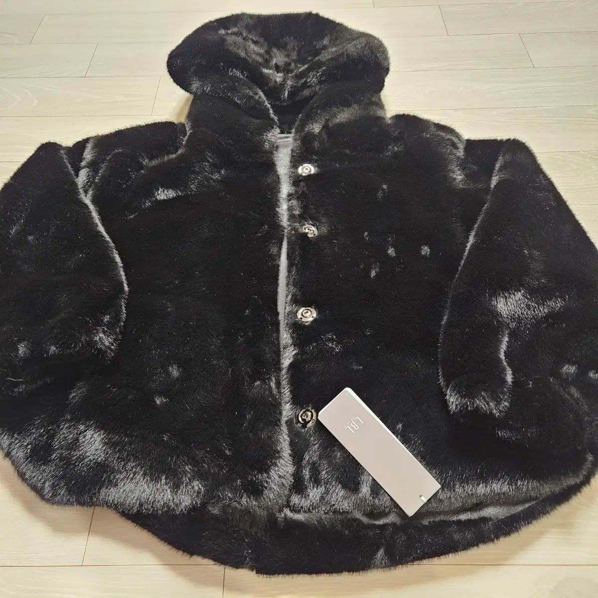 LBL ブラック フード ファー ジャケット 95