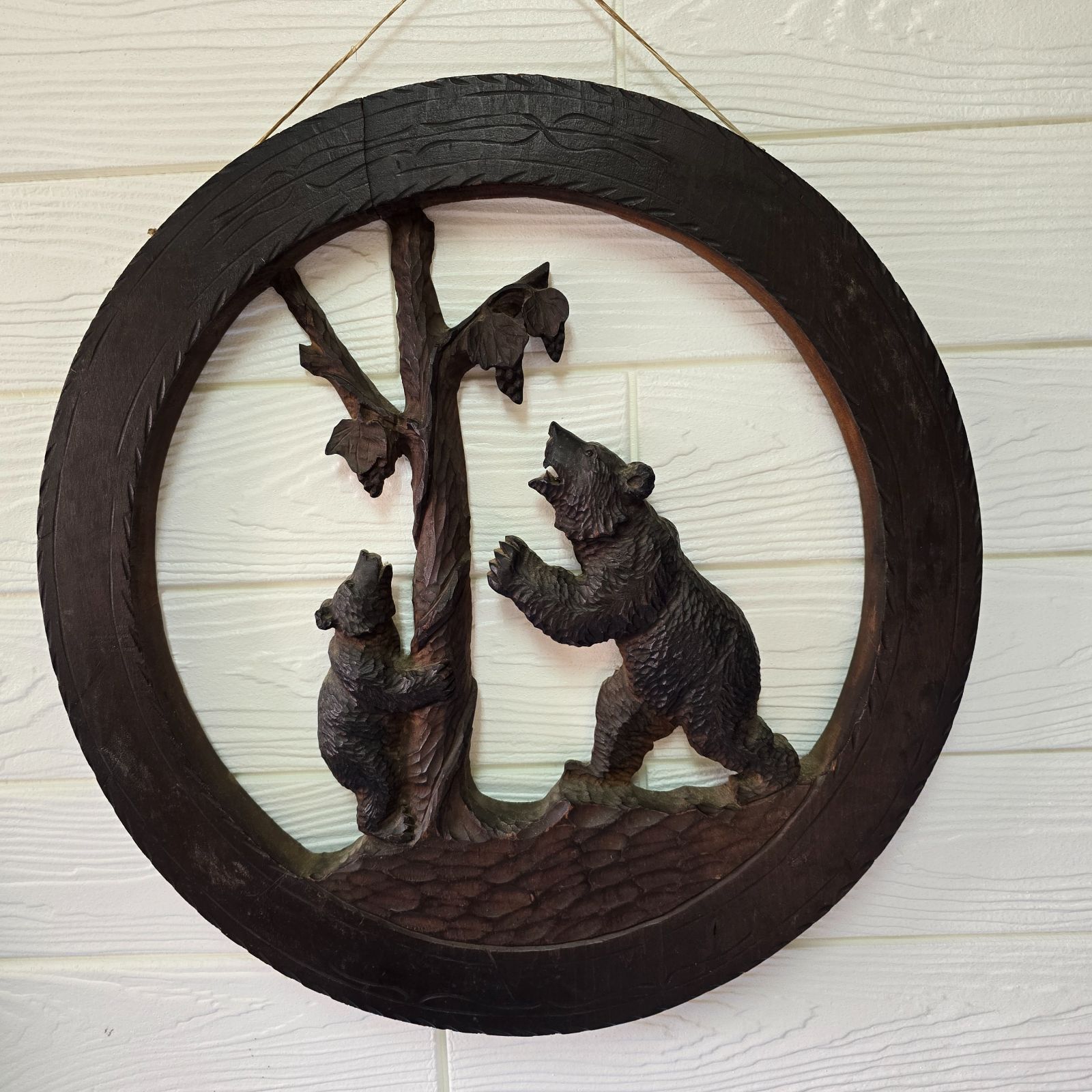 161 木製 親子熊の壁掛け 彫刻 木彫り レトロ 飾り - メルカリ