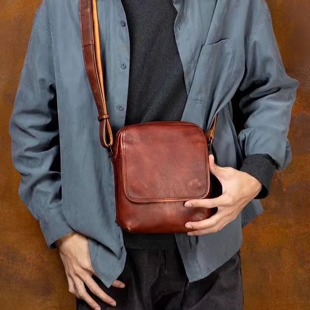 h ヴィンテージ風 フルグレイン 本革 ショルダーバッグ メンズ レディース 植鞣し牛革 手工擦色 斜め掛けバッグ 通勤 旅行 カジュアル