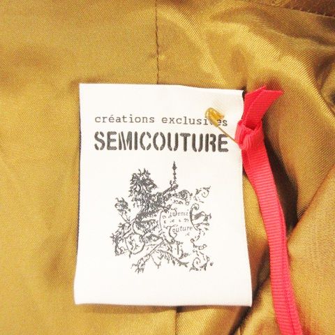 【中古】未使用品 セミクチュール テーラードジャケット ダブル 総裏地 シャンタンジャガード 花柄 42 XL 黄 セミクチュール SEMI COUTURE テーラードジャケット ダブル 総裏地