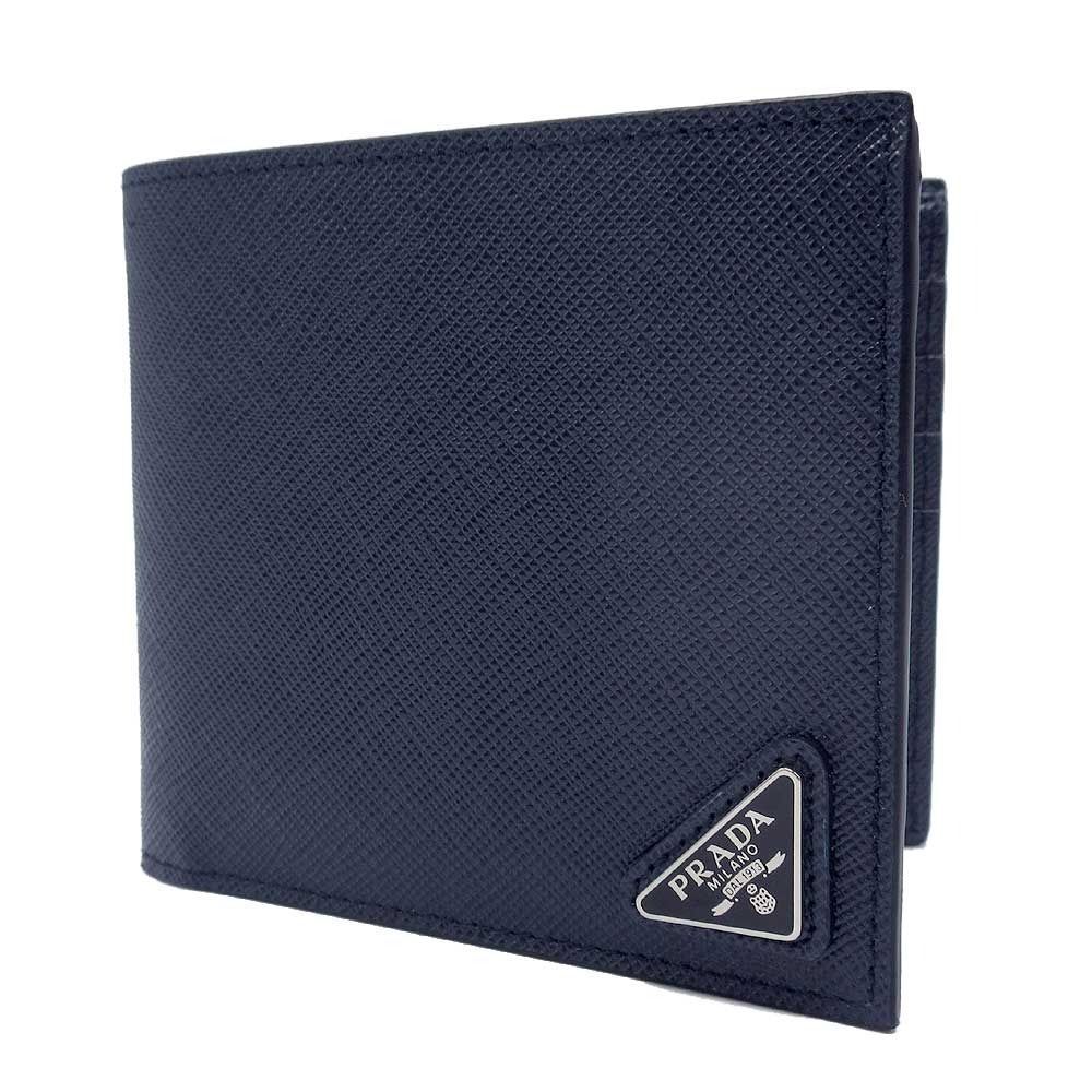 美品✨プラダ　ネイビー　二つ折り財布　サフィアーノレザー　2M0513 新品】プラダ 財布 二つ折り財布(小銭入れ無し) PRADA サフィアーノ