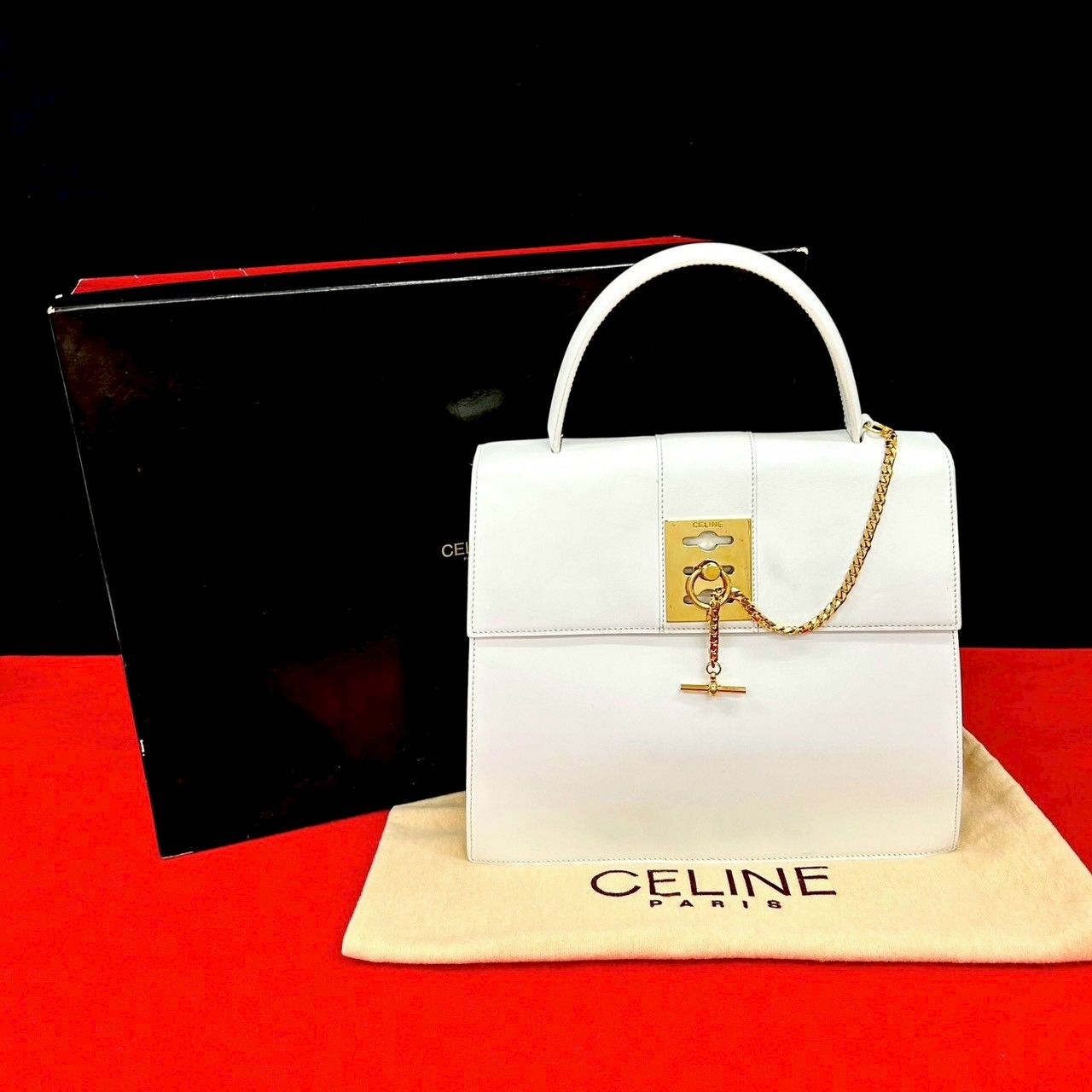 極 美品 箱 袋付 CELINE セリーヌ ヴィンテージ ロゴ リング 金具 