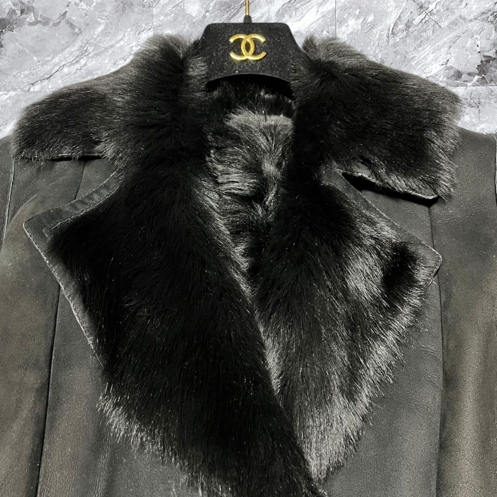 ムートンコート ジョゼフ JOSEPH 毛皮 ミドル丈 ブラック 36 黒 JOSEPH ジョゼフ ムートンコート 羊革 本革 ファーコート 毛皮