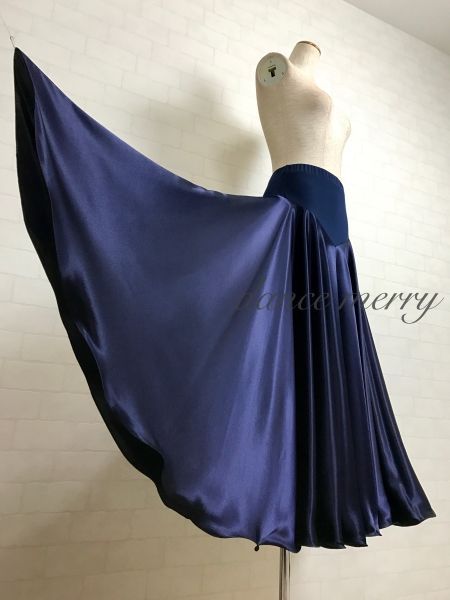 MERRY フ ー最大 サテン パソドブレ スカート 社交ダンス 紺 ネイビー パソ 4768 ワルツ