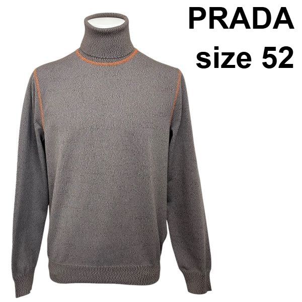 ◇ プラダ PRADA ハイネック オレンジ色 ステッチ タートル ブラウン