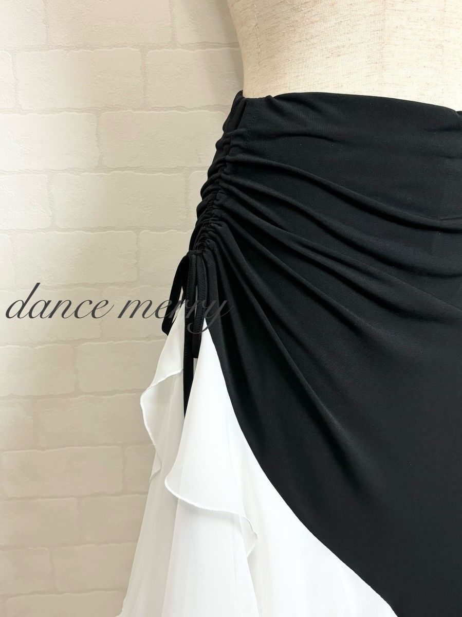 MERRY】新品 豪華 社交ダンス 白 黒 スカート パーティ タンゴ ワルツ