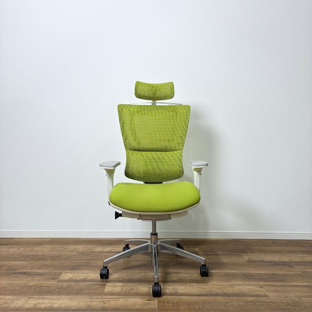  Ergohuman Fit オフィスチェア グリーン エルゴヒューマン 3Dファブリックメッシュ 座面クッション ホワイトフレーム テレワーク用椅子 オフィスチェア ワークチェア 椅子 チェア