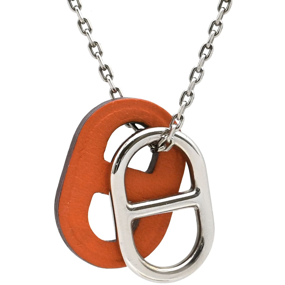 エルメス HERMES ネックレス オーマイヨン PM レザー メタル オレンジX 