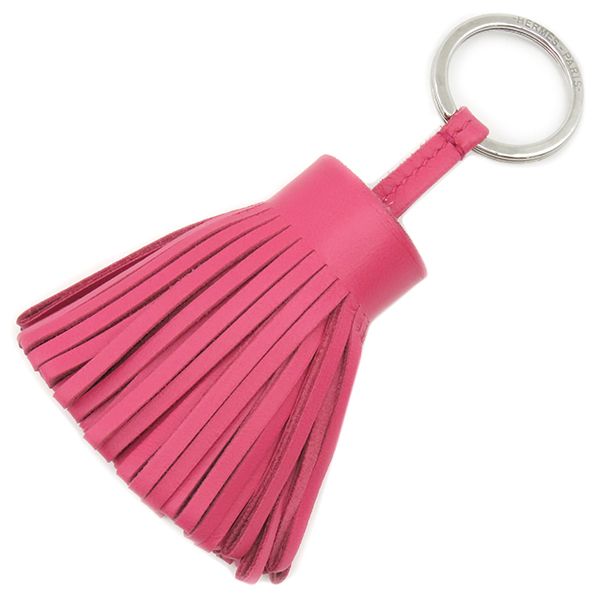 エルメス HERMES キーリング カルメン ラムスキン ローズショッキング シルバー金具
