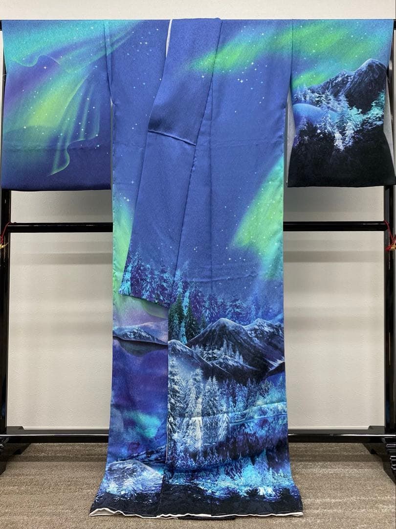 訪問着 未仕立て品 仮絵羽 銀通し オーロラ 正絹八掛付き 大衆演劇