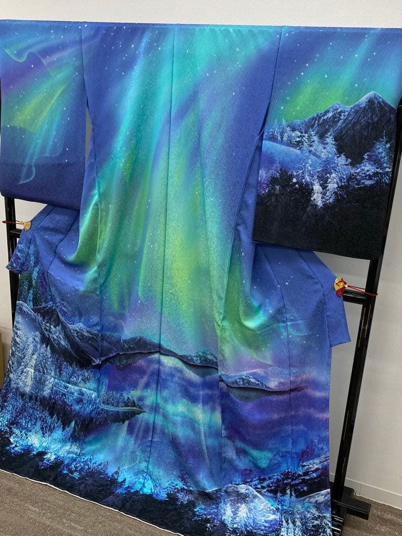 訪問着 未仕立て品 仮絵羽 銀通し オーロラ 正絹八掛付き 大衆演劇