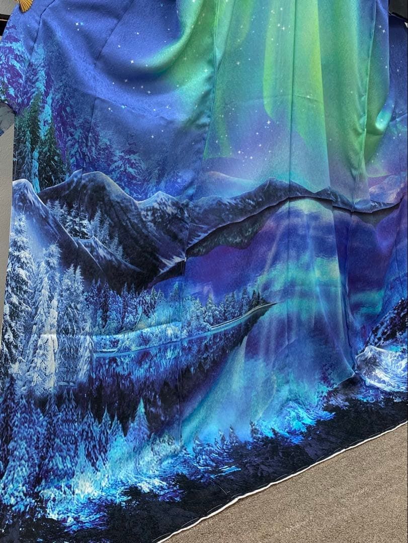 訪問着 未仕立て品 仮絵羽 銀通し オーロラ 正絹八掛付き 大衆演劇