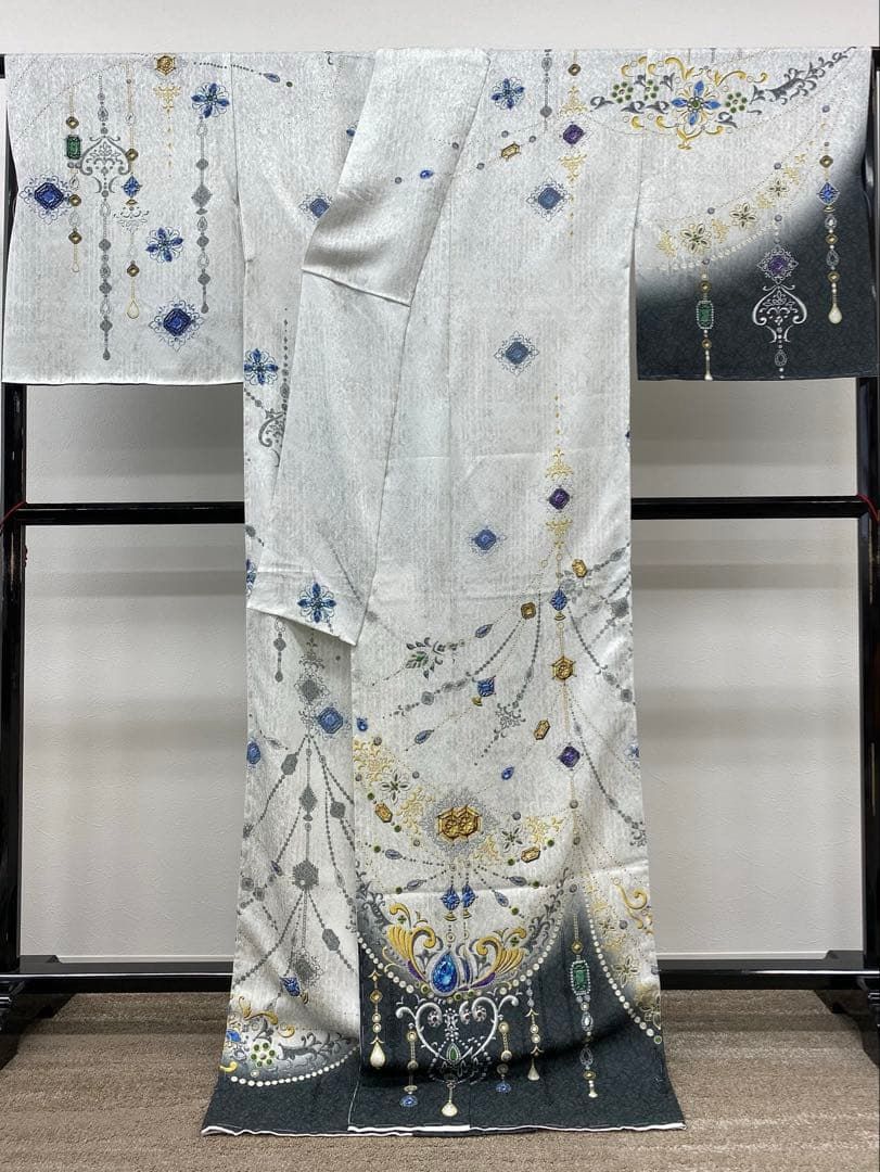 金糸 銀彩 大輪 訪問着 仮絵羽 未仕立て品 正絹 八掛付 舞台衣装 大衆演劇 jewel 銀通し 訪問着 仮絵羽 未仕立て品 舞台衣装 大衆演劇 B015