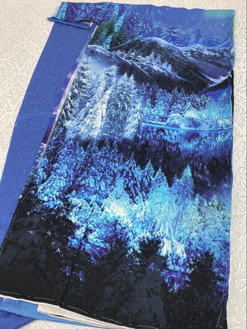 訪問着 未仕立て品 仮絵羽 銀通し オーロラ 正絹八掛付き 大衆演劇