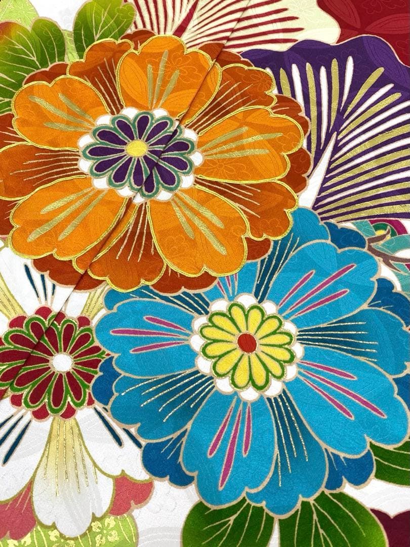 振袖 仮絵羽 舞台衣装 金駒 金彩 紋意匠 大輪 正絹 FU084 - メルカリ