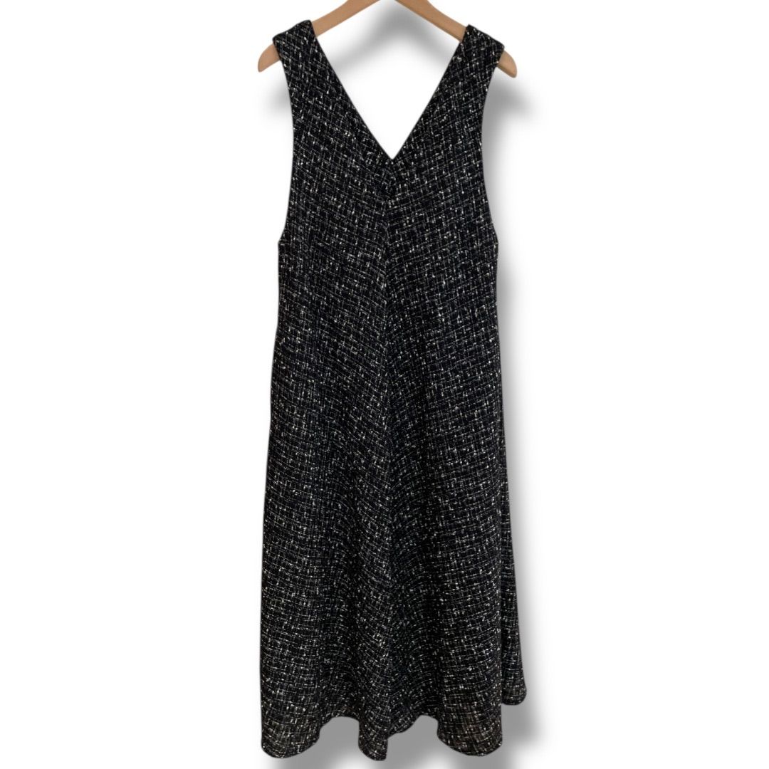 ビアズリー ツイードフ ワンピース フ シルエット Vネック ツイード ジャンパースカート Aライン ブラック Sサイズ レディース 秋 冬 ゴーゴー古着セントラルパー No.1562