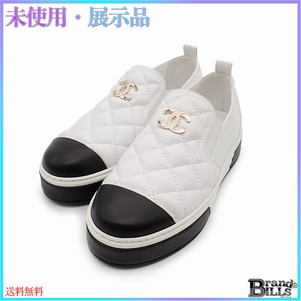シャネル マトラッセ スリッポン 靴 シューズ ココマーク ＃39 29 cmレザー バイ ホワイト ブラック G 39180