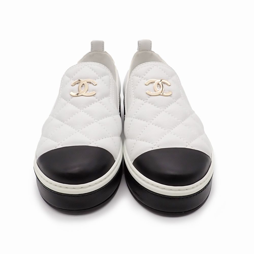シャネル マトラッセ スリッポン 靴 シューズ ココマーク ＃39 29 cmレザー バイ ホワイト ブラック G 39180
