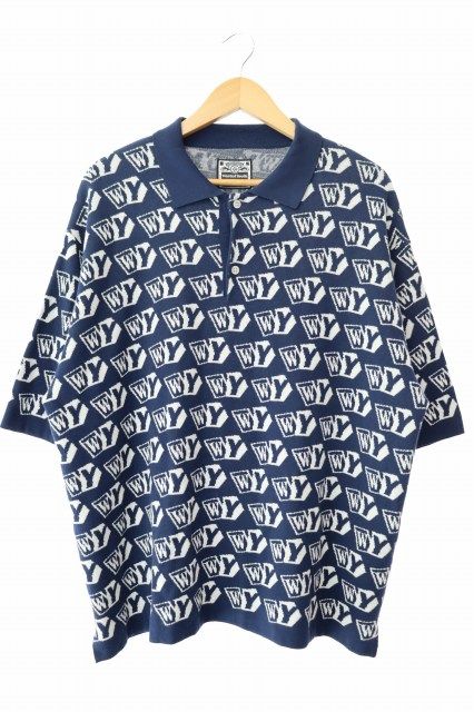 【中古】ウェイステッドユース Wasted youth KNIT POLO 総柄 半袖 ニット ポロ シャツ L 青 ブルー 251130 メンズ ウェイステッドユース Wasted youth KNIT POLO 総柄 半袖 ニット ポロ