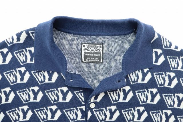 ウェイステッドユース Wasted youth KNIT POLO 総柄 半袖 ニット ポロ