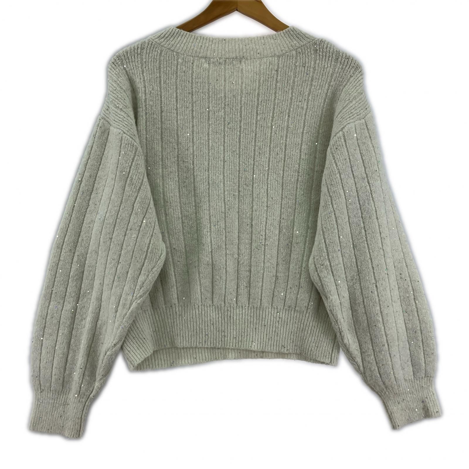 THE SHOP TK ザ ショップ ティーケー Vネック ラメニット sizeM/グレー